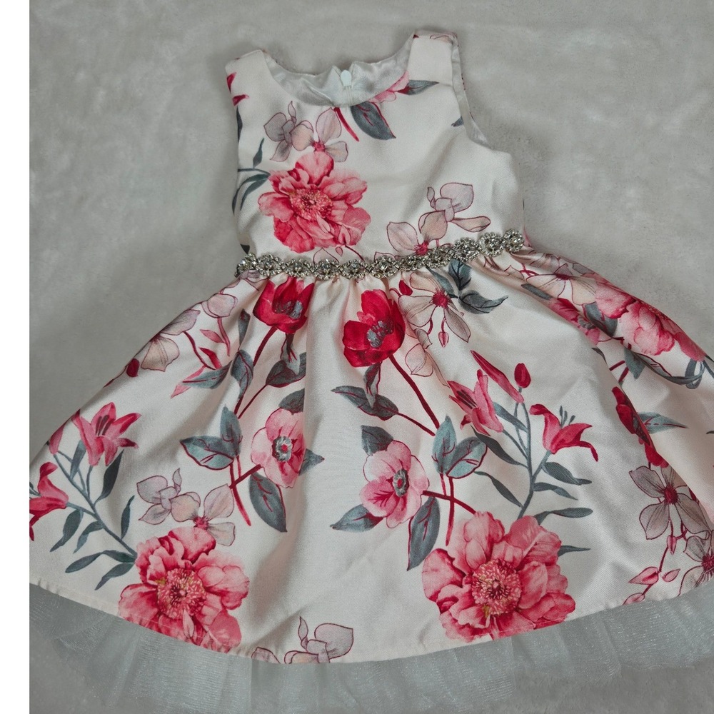 Couture Princess Floral Dress Kids 2T Pink Rhinestone Excellent Special Occasion